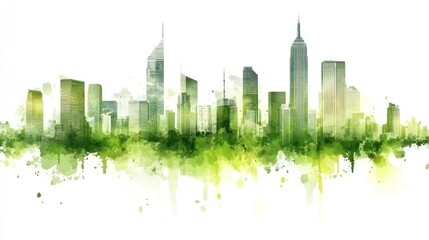 Obraz premium Cityscape green abstract watercolor