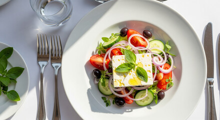 Fresh Greek Salad with Feta Cheese and Olives tomatoes