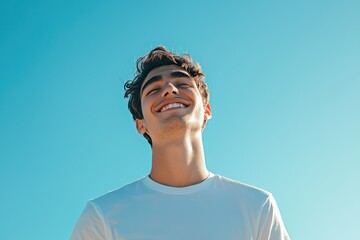 Smiling man under sunny blue sky