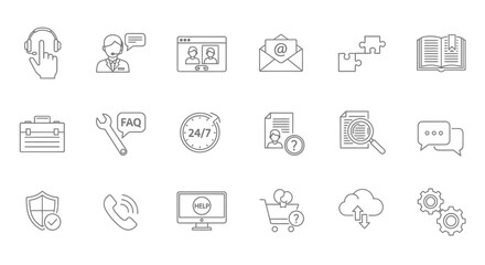 Streamline your business with this modern set of customer support and help icons for websites and apps, ensuring seamless user experience and assistance