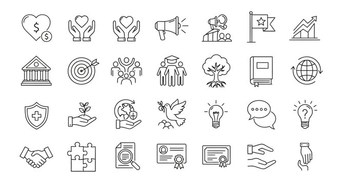 Essential business and social responsibility icons for modern websites and presentations creating a feeling of community and common goals for a better world