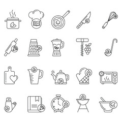 Creative Kitchen Tools and Cooking Essentials Outline Icon Collection with Unique Combinations