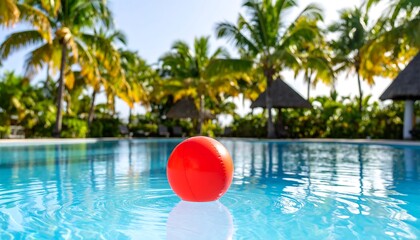 Red ball in a pool, tropical setting
