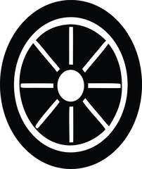Naklejka premium Timeless black and white circular wheel emblem with spokes symbolizing motion and cycles suitable for various design applications