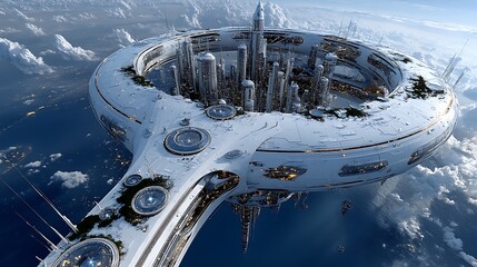 Futuristic mega city towers with platforms high resolution picture