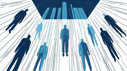 Abstract illustration depicting human figures in a surreal, floating arrangement, symbolizing social dynamics.
