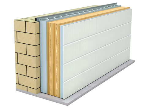Cross section of insulated wall isolated on transparent background