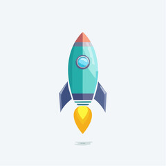 Illustration of a blue and orange cartoon rocket ship.