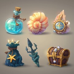 a set of individual stylised fantasy props, designed for a mobile game