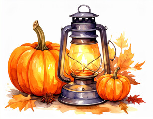 Traditional autumn pumpkin spiced latter isolated on white, watercolor 