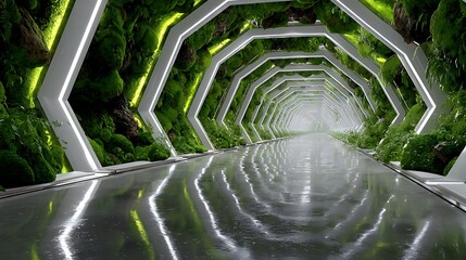 Modern futuristic passage with green accents high resolution picture
