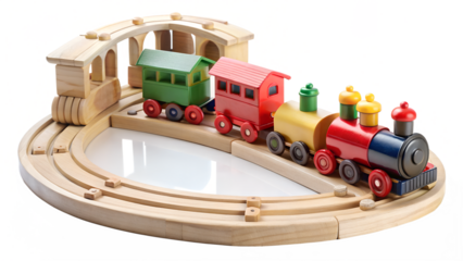 wooden train set  on transparent background