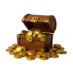 Cartoon treasure chest overflowing with gold coins isolated on a transparent background image