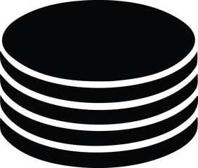 Simple silhouette icon representing stacked coins or data disks for digital storage and financial concepts