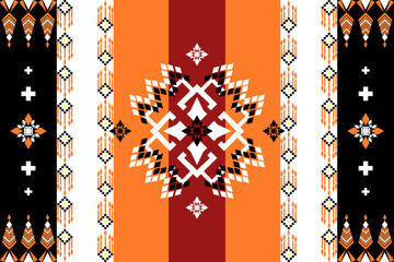Ethnic art fabric design Continuing the local fabric pattern Ethnic design, flower geometric, used for weaving carpets, wallpaper, Orange, white clothes, embroidery, illustrations, cards, scrapbooks.	