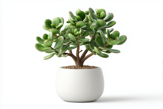 A jade plant, 3D render, isolated on a white background.