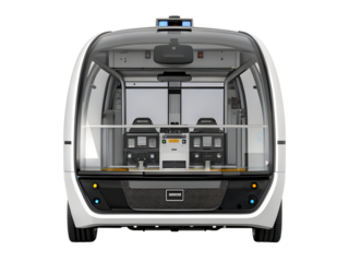 Front view of autonomous vehicle isolated on transparent background