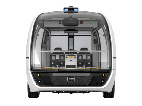 Front view of autonomous vehicle isolated on transparent background