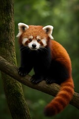 Obraz premium Red panda perched on tree branch
