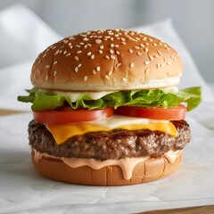 Delicious Double Patty Burger with Cheese and Bacon