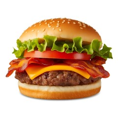 Fast Food Style Burger with Pickles and Onion Rings