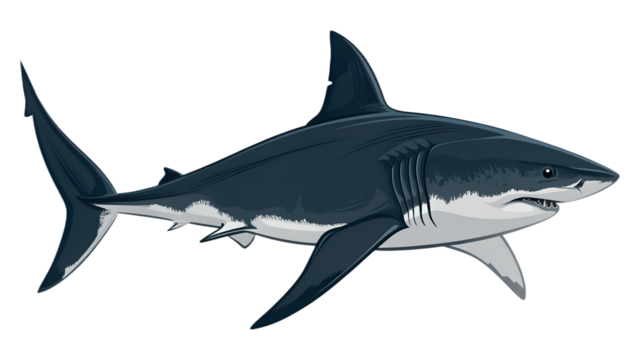 Shark Silhouette – Realistic Vector Illustration, Side View, Isolated on Transparent Background, Ocean Predator, Minimalistic Vector Design
