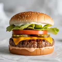 Delicious Juicy Burger with Fresh Ingredients and Cheese