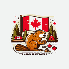 beaver logo design, vector illustration Canadian icon logo design concept. Beaver day illustration. Beaver Mascot Logo, Cartoon Beaver Mascot. Beaver family illustration. line art beaver logo