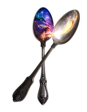 Two spoons, one with galaxy design