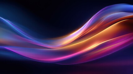 Abstract glowing lines flow across a colorful blue and purple backdrop, creating a futuristic wave motion design
