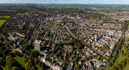 Aerial view of the Victorian architecture of Harrogate Town centre and The Stray public park