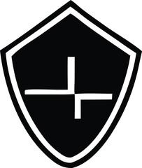 Obraz premium Modern shield emblem with geometric plus symbol for security and protection concepts