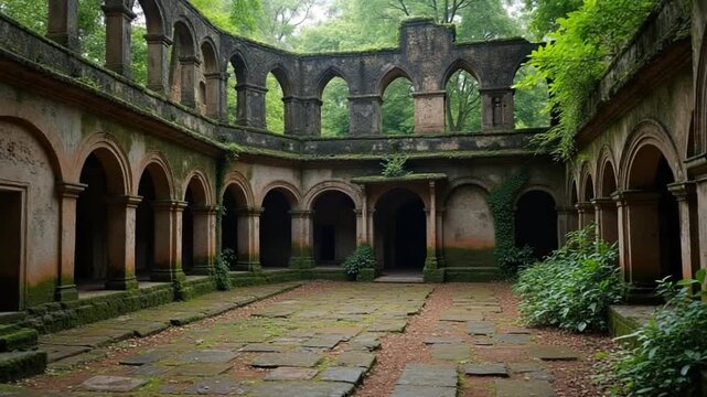 Interior courtyard of crumbling fort overtaken
