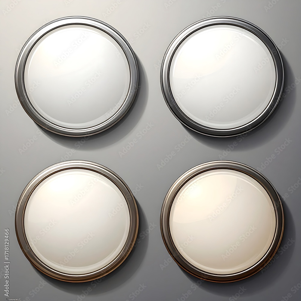 Wall mural four empty round frames in varying metallic colors