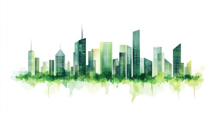 Fototapeta premium Green city skyline watercolor