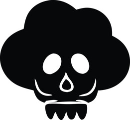 Whimsical cartoon skull with fluffy hair silhouette for creative design projects and halloween themes