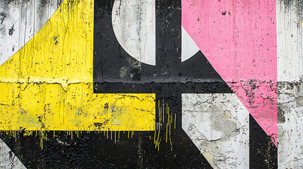 Naklejka premium A graffiti art piece with a yellow and black background and pink