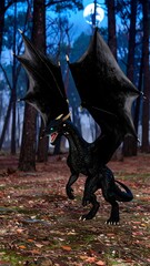 Black dragon in a mystical forest