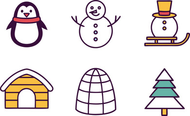 Winter Icon Set Illustration. Seasonal Winter Icon Collection. Frost and Snow Icon Design Set. Cold Weather Icon Pack. Minimalist Winter Icon Collection. Snowy Season Icon Set. Winter Holiday Icon