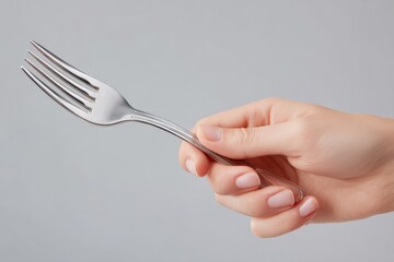 Fork held by a woman's hand closeup view