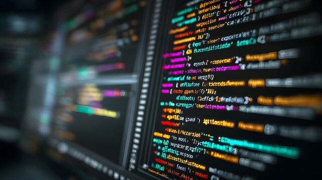 A detailed view of colorful programming code on a computer monitor, highlighting software development.