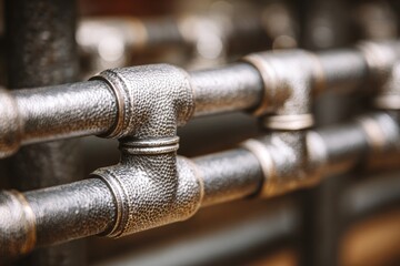Industrial, metallic pipes in closeup view