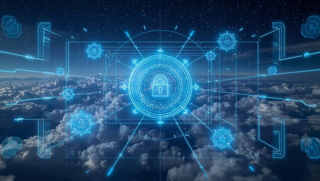 Cloud-Based Cybersecurity System with Digital Lock Icons