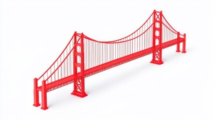 Obraz premium Stylized red suspension bridge model showcasing modern architectural design with intricate detailing.