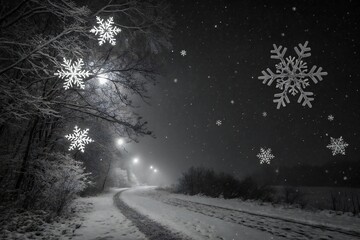 Obraz premium Abstract Snowflakes Falling at Night – Minimal Winter Background with Bokeh Glow