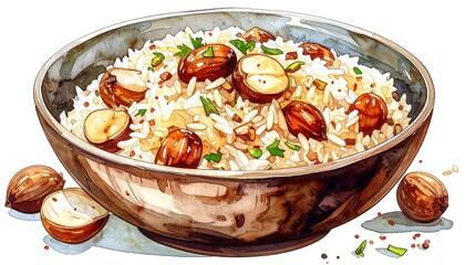 Bowl of rice with nuts