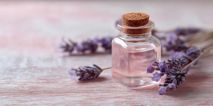 Calming Aromatherapy: A Bottle of Lavender Essential Oil with Dried Flowers for Relaxation and Wellness