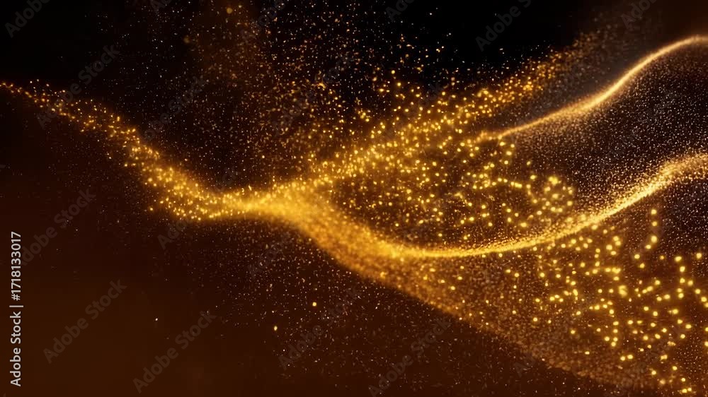 Aufkleber elegant digital visualization featuring golden particles creating fluid, curved trajectories against