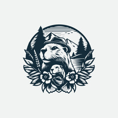 beaver logo design, vector illustration Canadian icon logo design concept. Beaver day illustration. Beaver Mascot Logo, Cartoon Beaver Mascot. Beaver family illustration. line art beaver logo