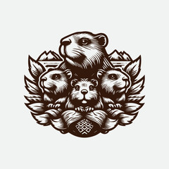 beaver team logo design, vector illustration Canadian icon logo design concept. Beaver day illustration. Beaver Mascot Logo, Cartoon Beaver Mascot. Beaver family illustration. line art beaver logo